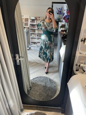 Rinascimento - Printed Satin Dress with Plissé Skirt