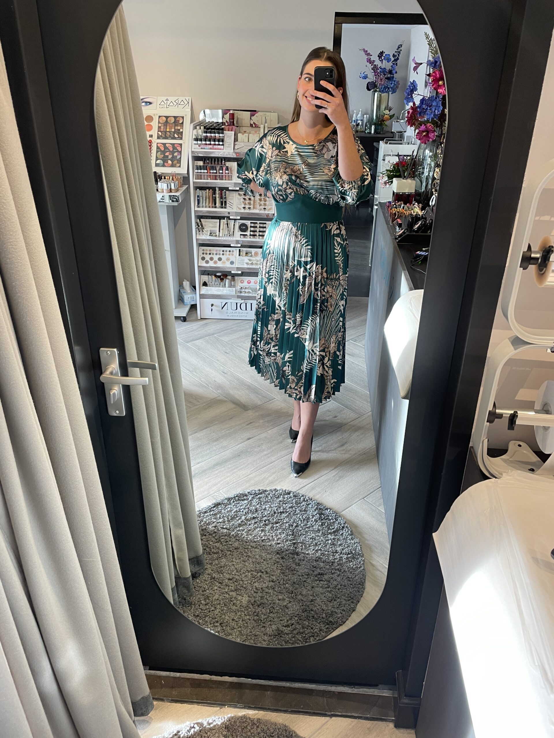 Rinascimento - Printed Satin Dress with Plissé Skirt