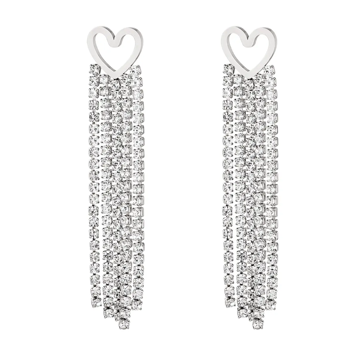 Oorbel Strass Hart - Zilver