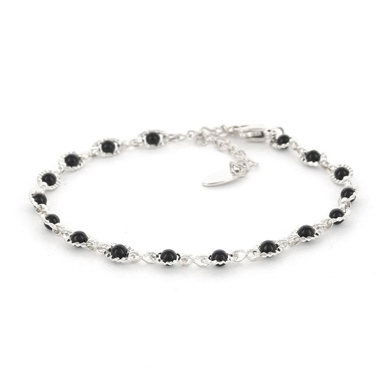 Kalli Jewelry - Schakelarmband Zwarte Parel Zilver
