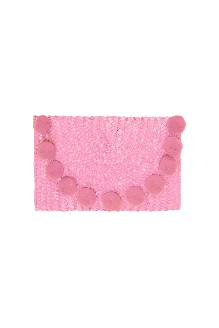 Strandclutch met pompoms- Licht Roze