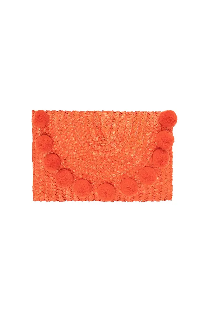 Strandclutch met pompoms- Oranje