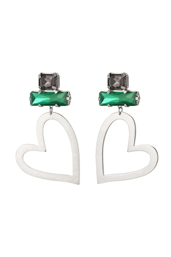 Oorbel Heart – Zilver Groen