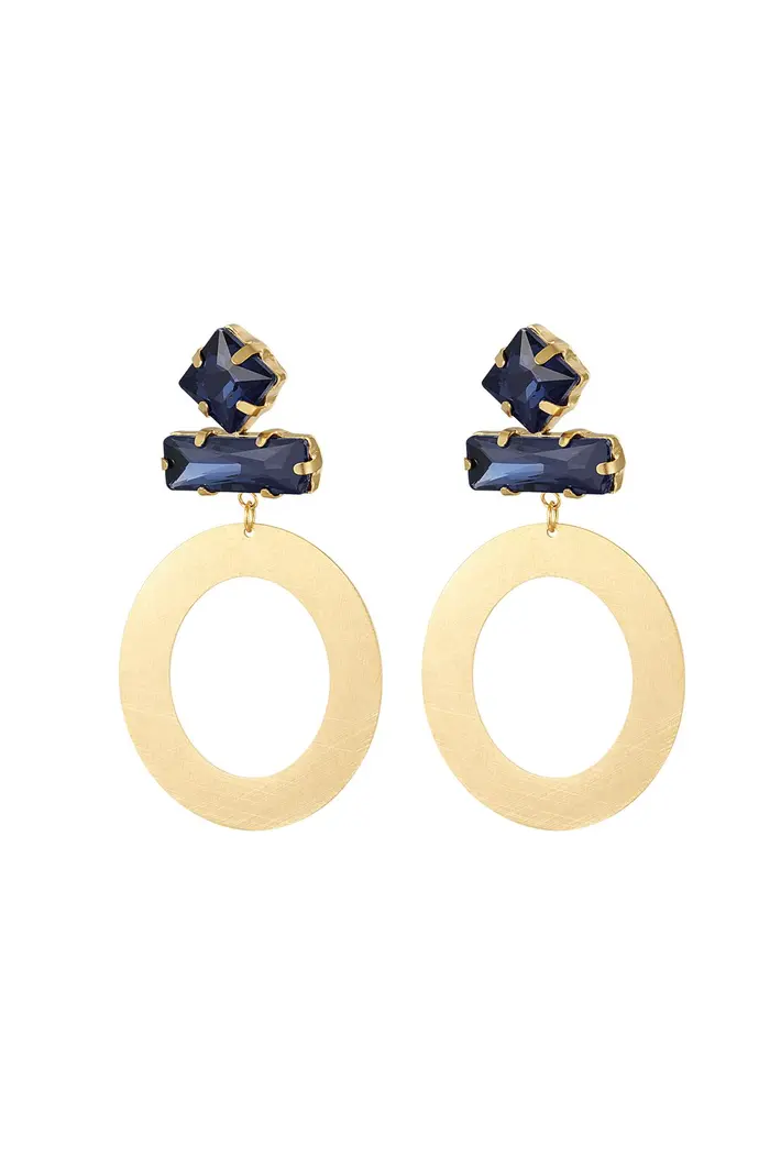 Oorbel Rond met Steen - Blauw