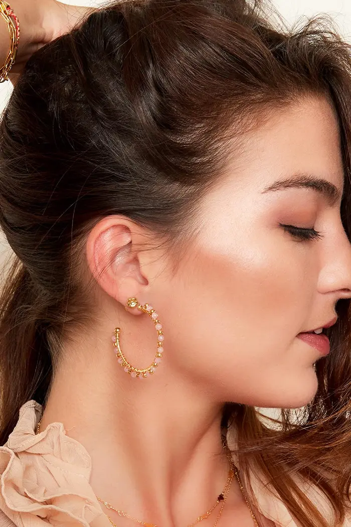 Oorbel Beaded Hoops - Zwart - Afbeelding 2