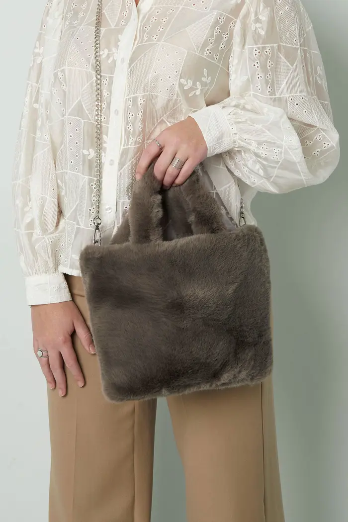 Yehwang Faux Fur City Bag Small- Grijs - Afbeelding 2
