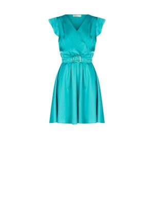 Rinascimento Satin dress with cap sleeves and belt - Petrol