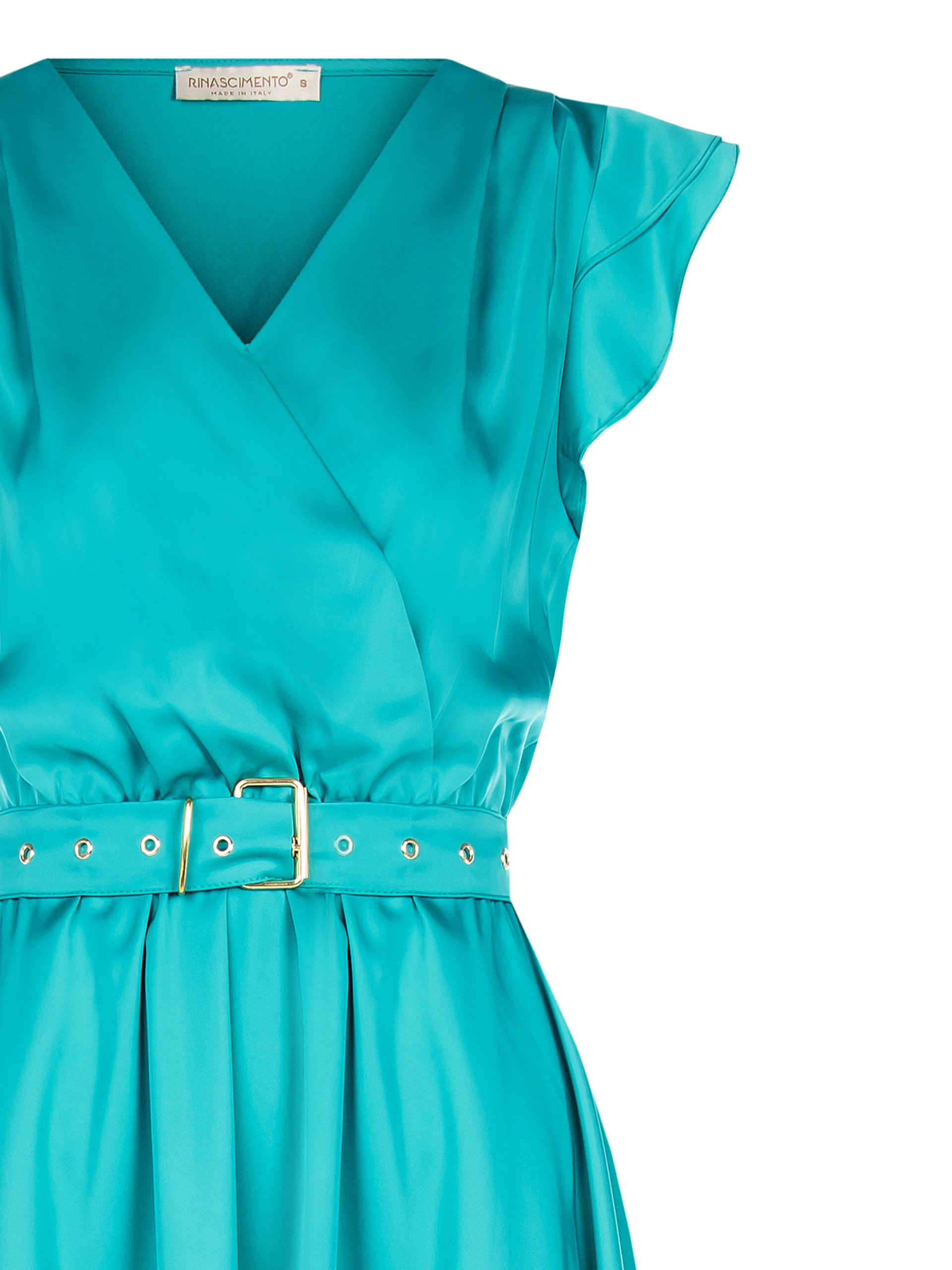 Rinascimento Satin dress with cap sleeves and belt - Petrol