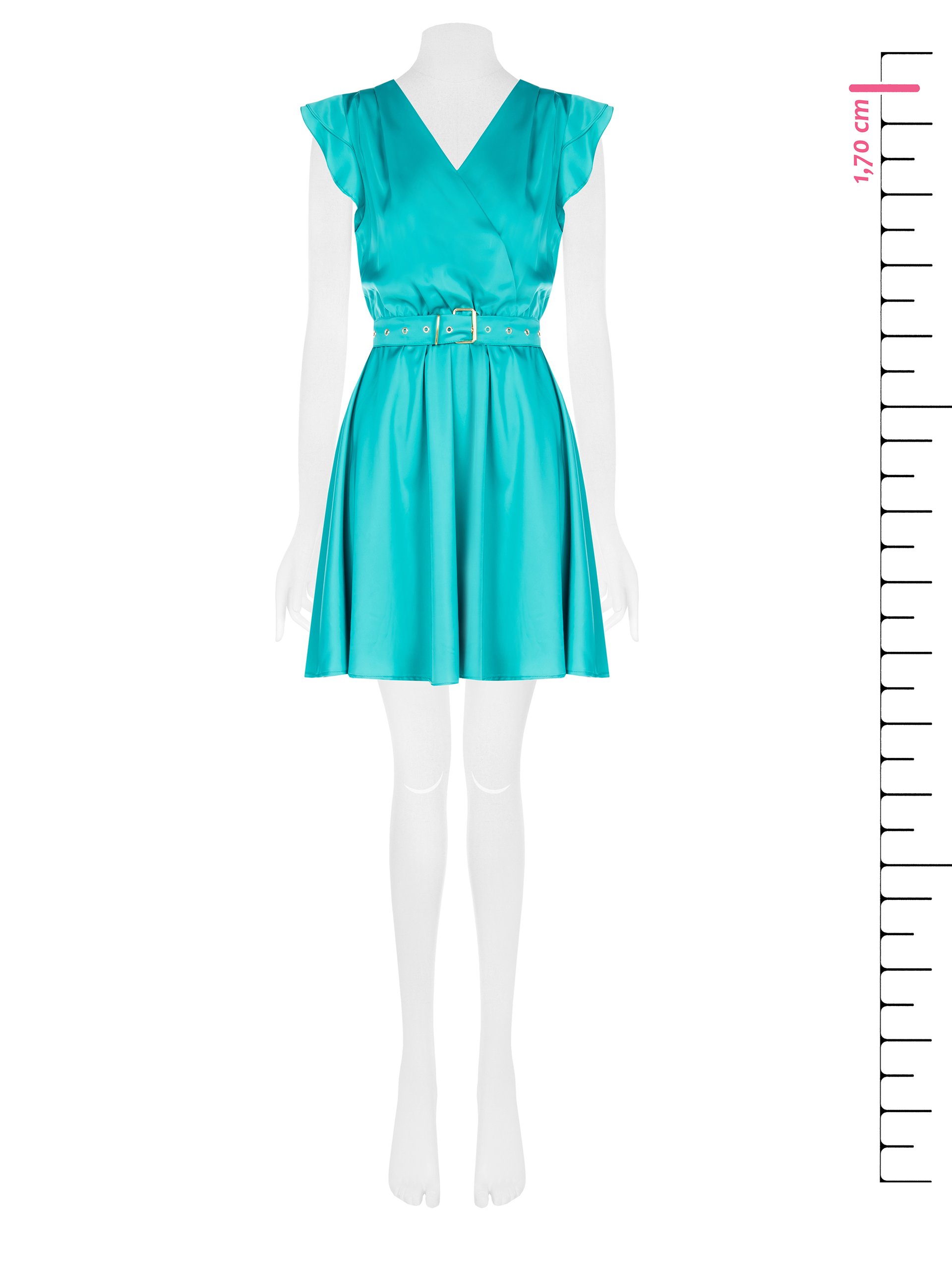 Rinascimento Satin dress with cap sleeves and belt - Petrol